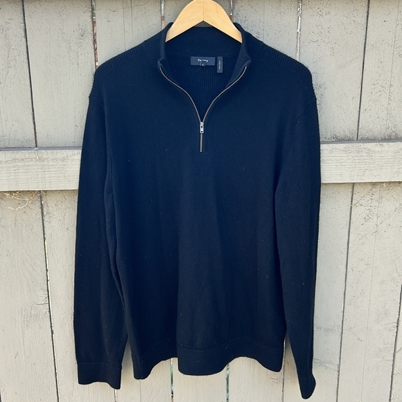 Theory Cashmere Sweater Men's Size Large Black 1/4 Zip - Picture 2 of 6
